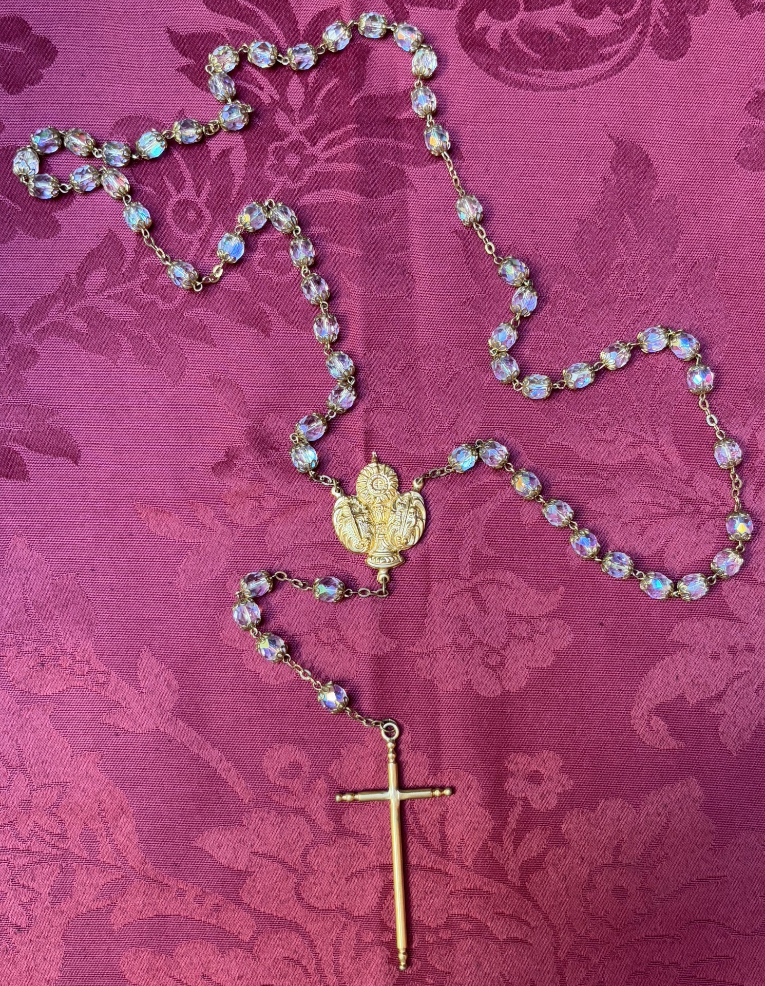 Rosario de plata de ley sobredorada